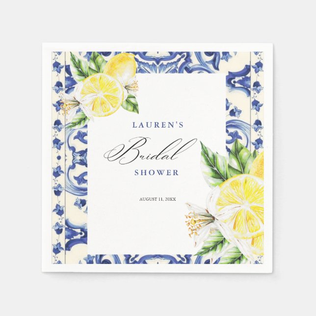 Elegant Mediterranean Lemon Floral Bridal Shower Napkins (Front)