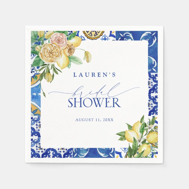 Elegant Mediterranean Lemon Floral Bridal Shower Napkins (Front)