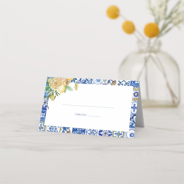 Elegant Mediterranean Lemon Floral Bridal Shower Place Card (Front)