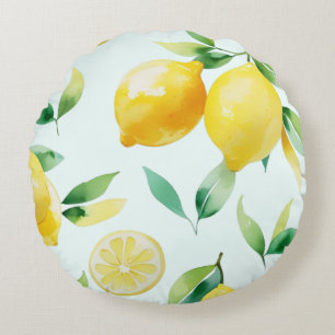 Elegant Mediterranean Lemon Floral Bridal Shower Round Pillow