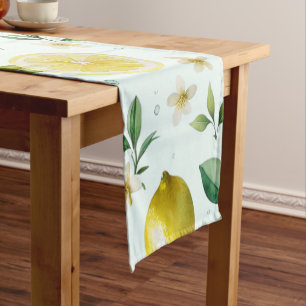 Elegant Mediterranean Lemon Floral Bridal Shower Short Table Runner