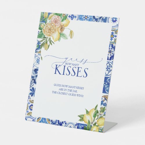 Elegant Mediterranean Lemon Floral How Many Kisses Pedestal Sign