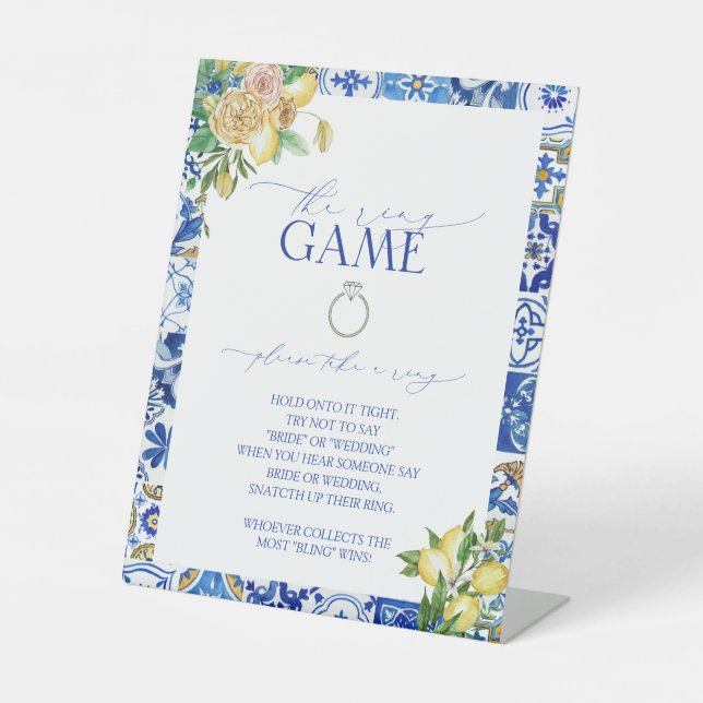 Elegant Mediterranean Lemon Floral The Ring Game Pedestal Sign (Front)