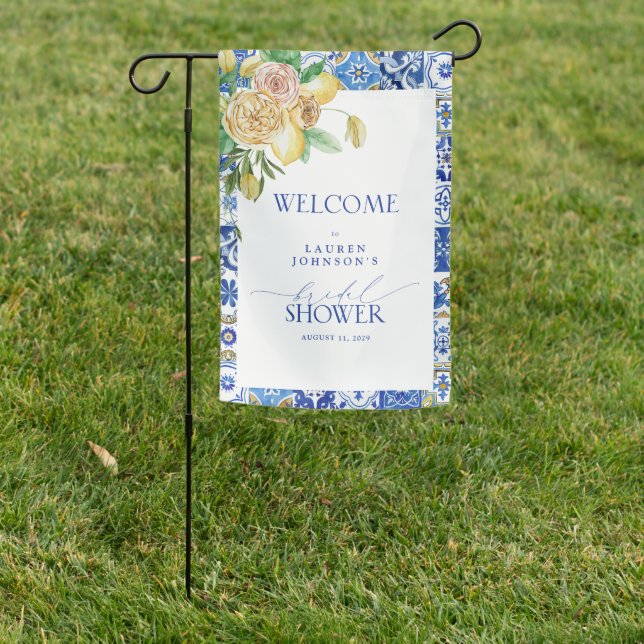 Elegant Mediterranean Lemon Floral Welcome Garden Flag (In SItu)