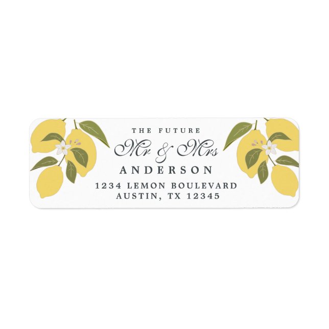 Elegant Mediterranean Lemon Return Address  Label (Front)
