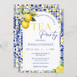 Elegant Mediterranean Lemon Tiles Bridal Tea Party Invitation