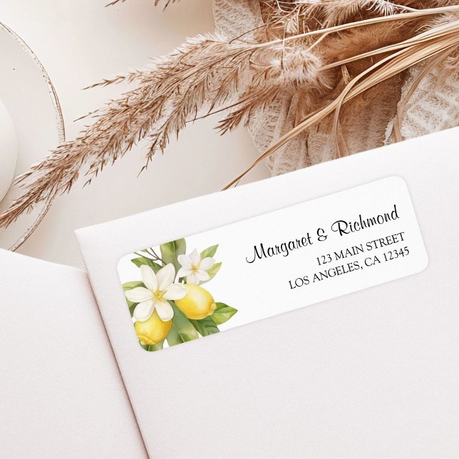 Elegant Mediterranean Lemon Wedding Return Address Label (Creator Uploaded)