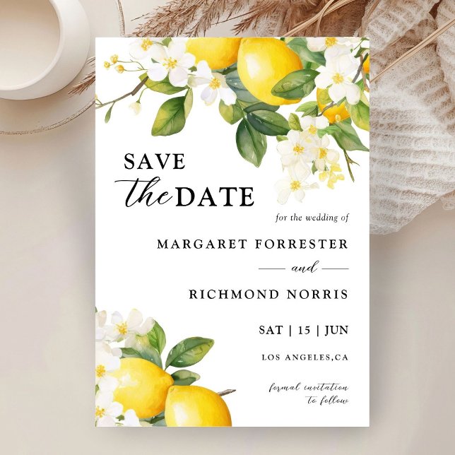 Elegant Mediterranean Lemon Wedding Save The Date Invitation (Creator Uploaded)