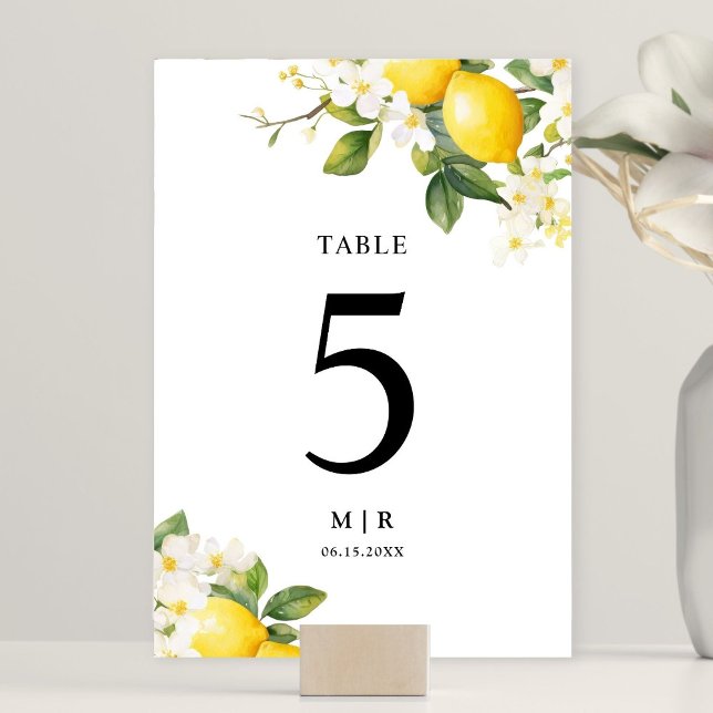 Elegant Mediterranean Lemon Wedding  Table Number (Creator Uploaded)