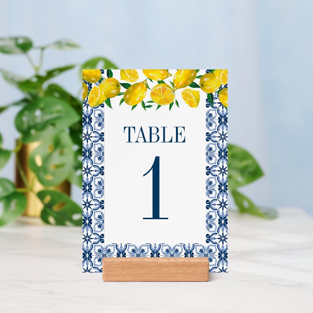 Elegant Mediterranean Lemon Wedding Table Numbers Holder (Insitu 3 (Back))
