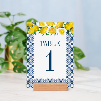 Elegant Mediterranean Lemon Wedding Table Numbers Holder
