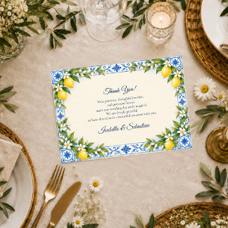 Elegant Mediterranean Lemon Wedding Thank You Card