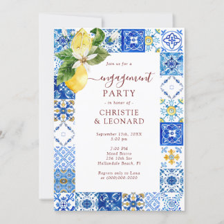 Elegant Mediterranean Lemons Engagement Invitation