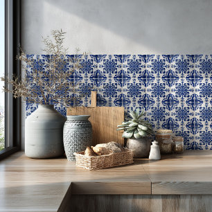 Elegant Mediterranean Navy Blue White Pattern Ceramic Tile