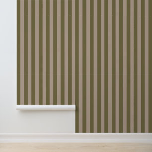 Elegant Mediterranean Olive Green Beige Stripes Wallpaper