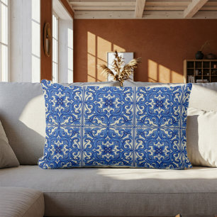 Elegant Mediterranean Style Blue DecorativeCushion Lumbar Pillow
