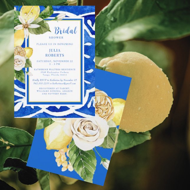 Elegant Mediterranean Tropical Floral Cobalt Blue Invitation (Creator Uploaded)
