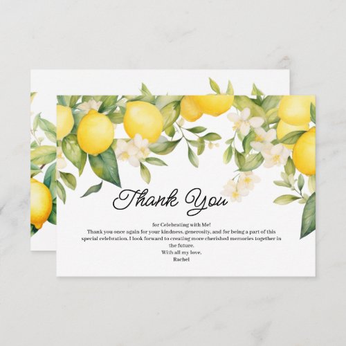 Elegant Mediterranean Yellow Lemon Bridal Shower Thank You Card