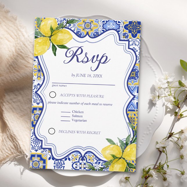 Elegant Meditterranean Wedding with italian tiles RSVP Card (Creator Uploaded)