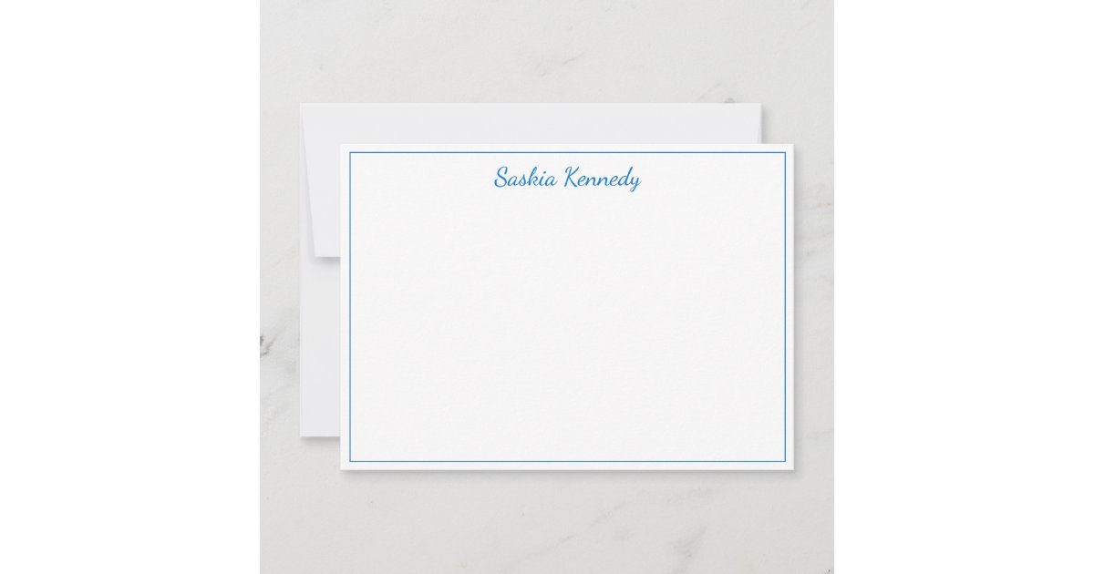 Elegant Medium Blue Script Border Personalized Note Card | Zazzle