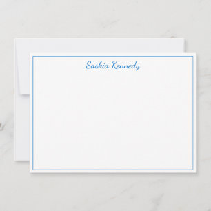 Elegant Medium Blue Script Border Personalized Note Card
