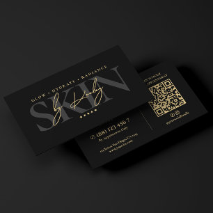 Elegant MedSpa Skincare Black Esthetician Business Card