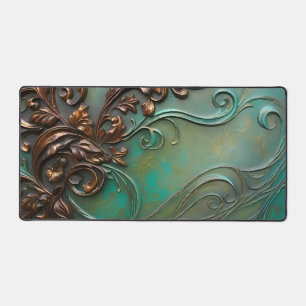 Elegant meets industrial patina faux metal desk mat