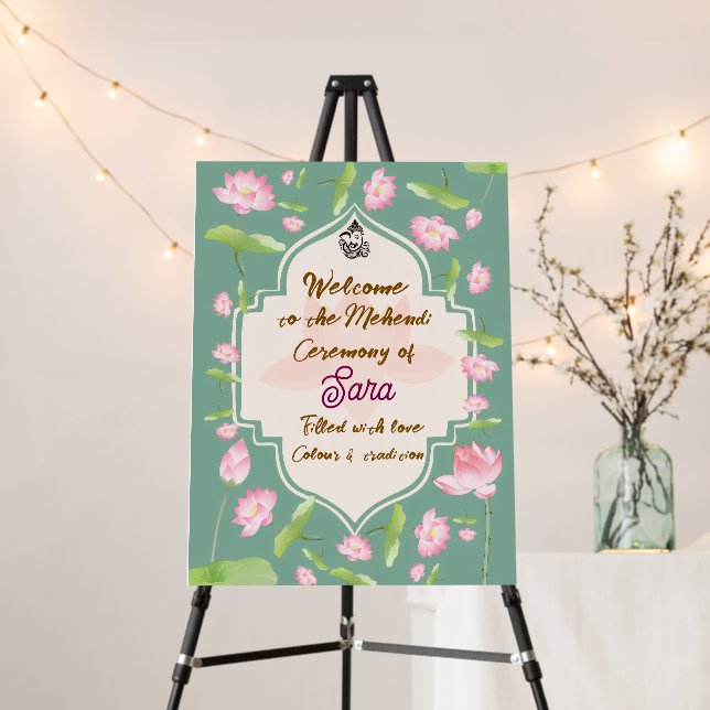 Elegant Mehendi Ceremony Welcome Sign (In Situ (Stand))