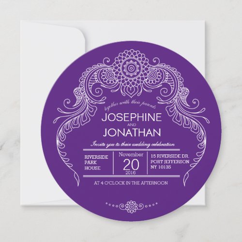 Elegant Mehndi Design wedding invitation_purple Invitation