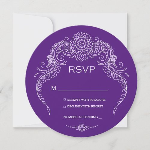 Elegant Mehndi Design wedding RSVP_purple Invitation