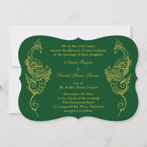 Elegant Mehndi Peacock Wedding Invitation _ Green