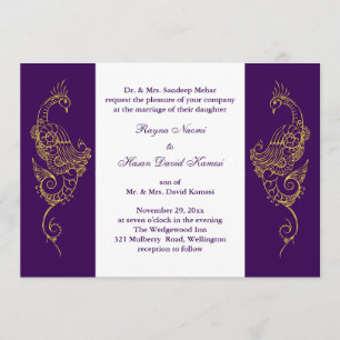 Elegant Mehndi Peacock Wedding Invite Purple White
