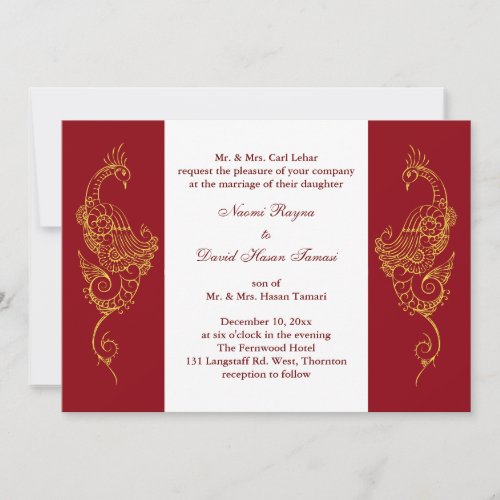 Elegant Mehndi Peacock Wedding Invite Red  White