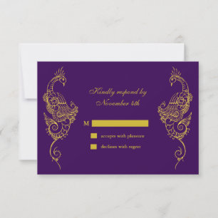 Elegant Mehndi Peacock Wedding RSVP - purple