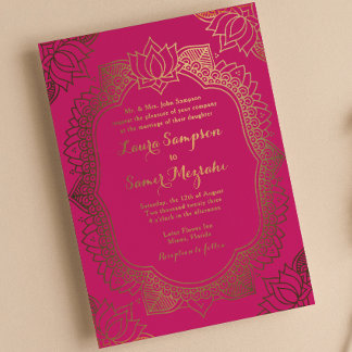 Elegant Mehndi Real Gold Foil Invitation