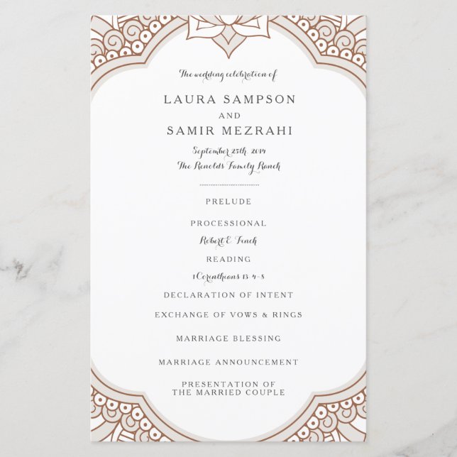 Elegant Mehndi Wedding Programs (Front)