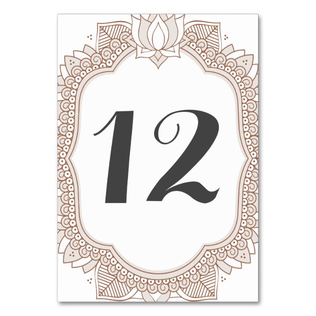 Elegant Mehndi Wedding Table Number (Front)