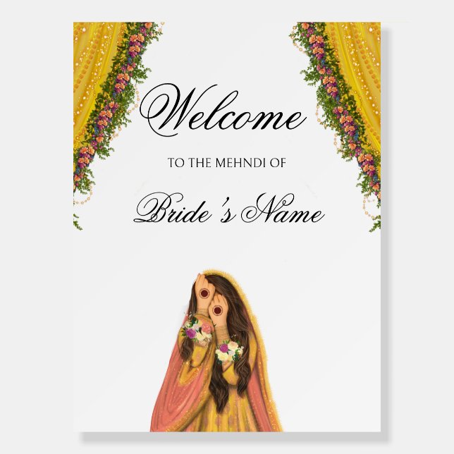 Elegant Mehndi Welcome Sign | Custom South Asian (Front)