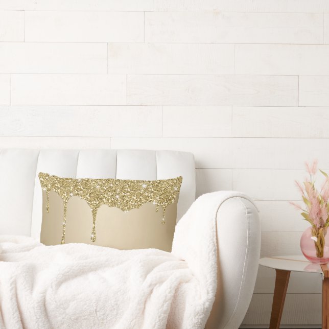 Elegant Melting Gold Glittery Glam Lumbar Pillow (Couch)
