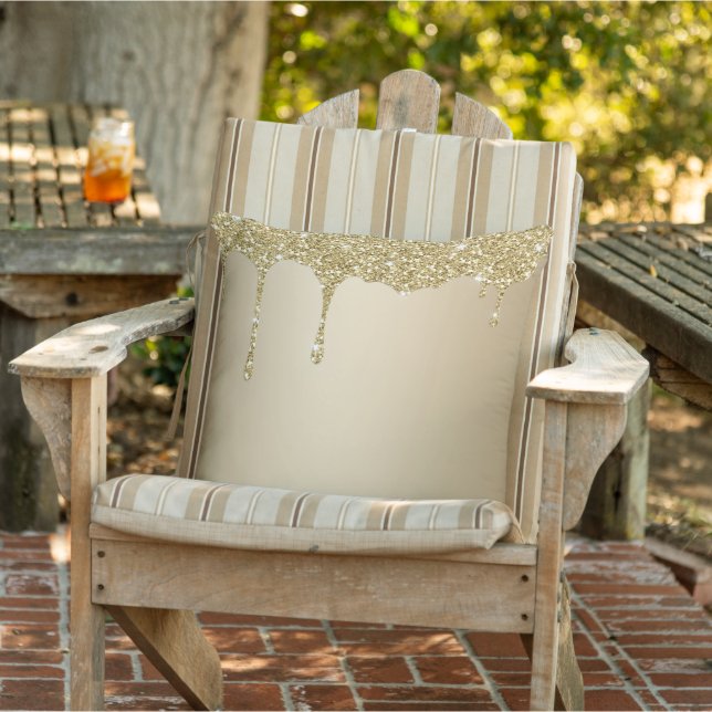 Elegant Melting Gold Glittery Glam Outdoor Pillow (Chair)
