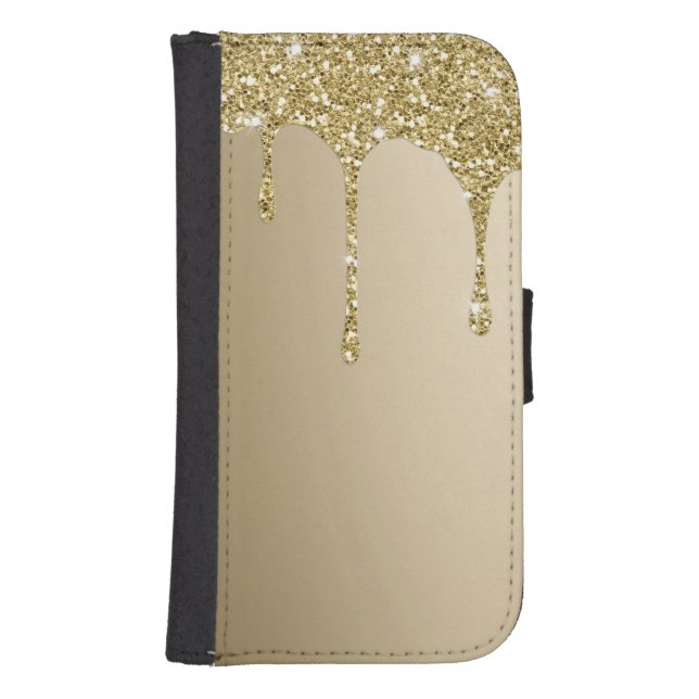 Elegant Melting Gold Glittery Glam Samsung Galaxy Wallet Case (Front)