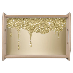 Elegant Melting Gold Glittery Glam Serving Tray