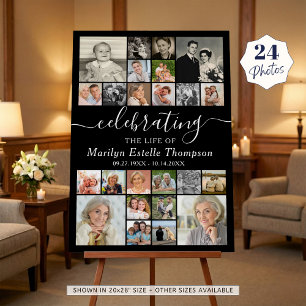 Elegant Memorial 24 Photo Script Black White Foam Board