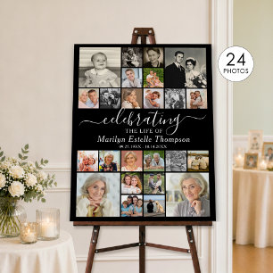 Elegant Memorial 24 Photo Script Black White Foam Board