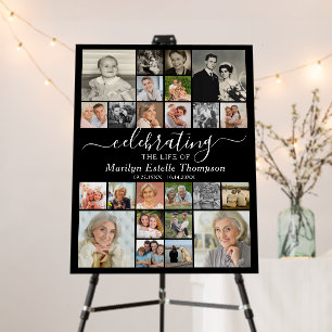 Elegant Memorial 24 Photo Script Black White Foam Board