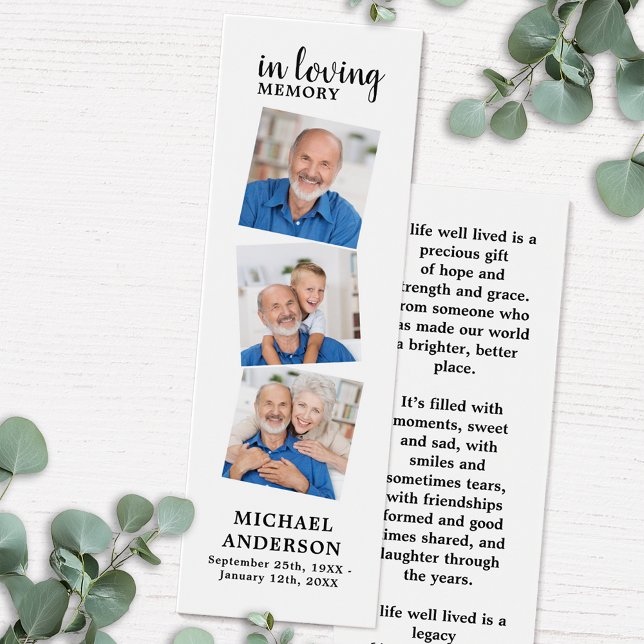 Elegant Memorial 3 Photo Funeral Prayer Bookmark (Creator Uploaded)