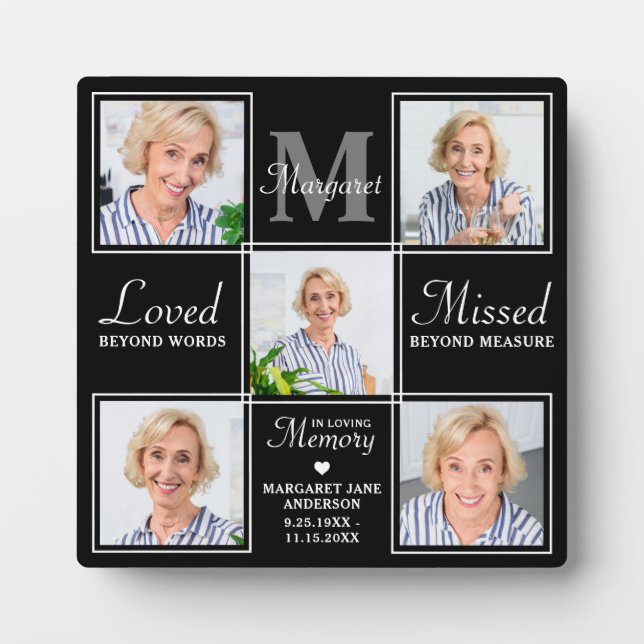 Elegant Memorial 5 Photo Collage Remembrance  Plaque (Front)