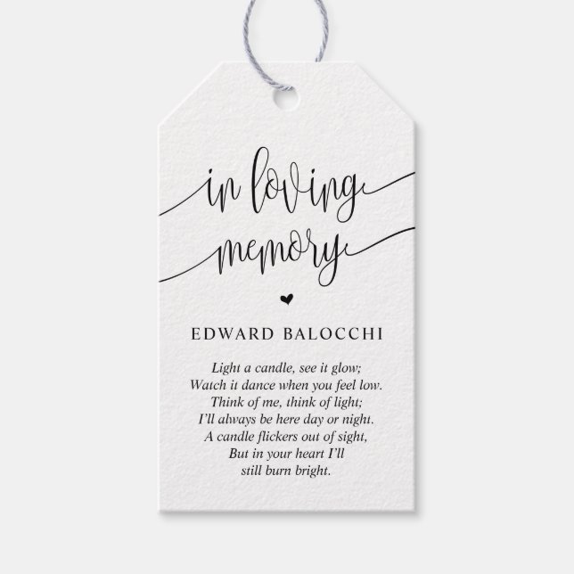 Elegant, Memorial Candle, Funeral Service Tag (Front)