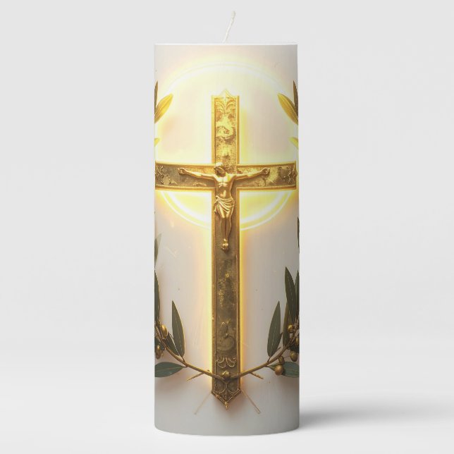 Elegant Memorial Candle with golden cross (Front)