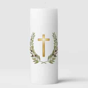 Elegant Memorial Candle with Golden Cross